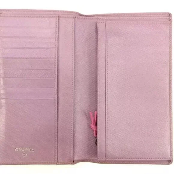 Chanel Wallet Purse Long Wallet Coco Button Purple Woman Authentic - Picture 4 of 6